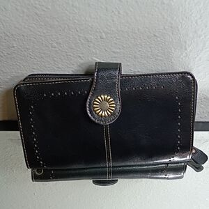 Black Leather RFID Lavemi Wallet with Gold Flower Accent